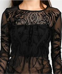 Affliction Waterfalls Black Long Sleeve Mesh Top
