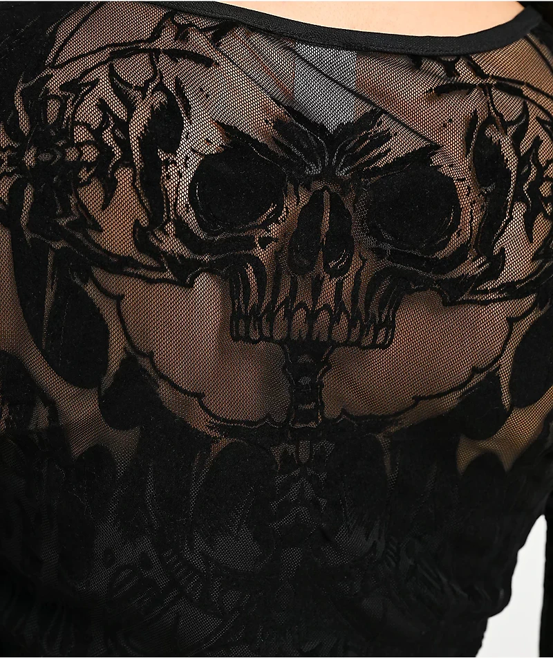Affliction Waterfalls Black Long Sleeve Mesh Top