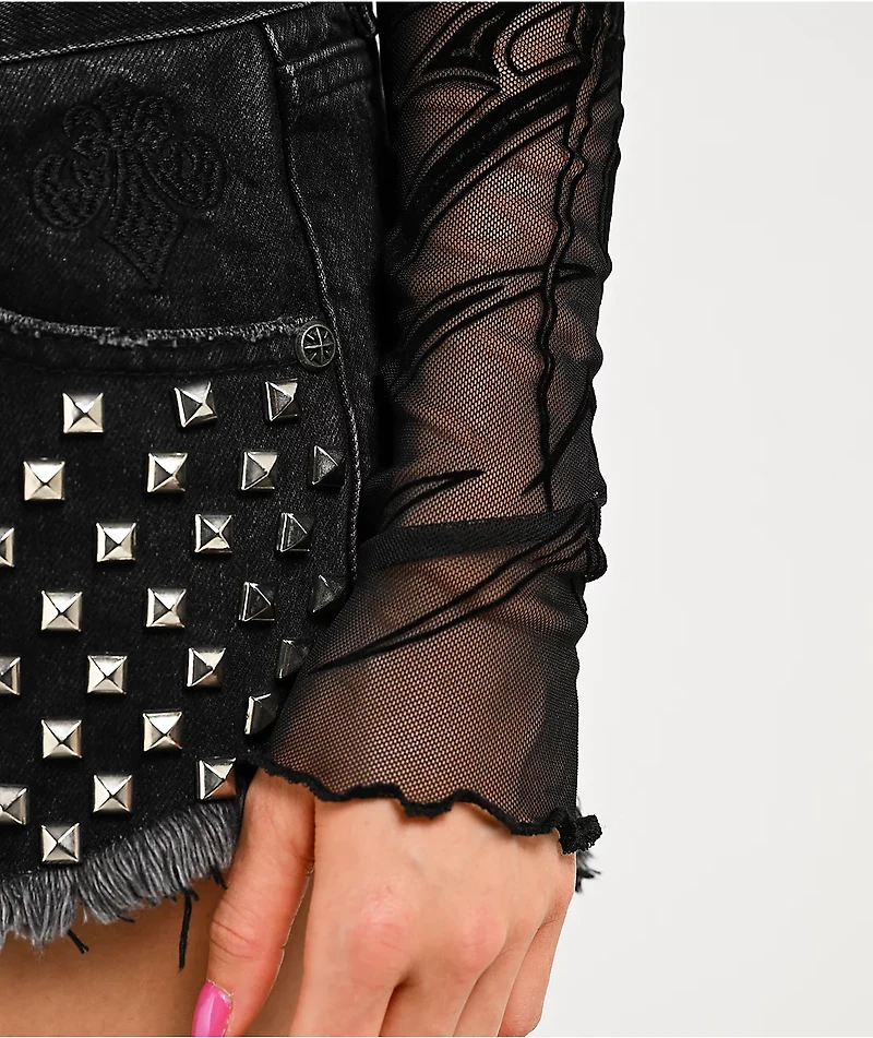 Affliction Waterfalls Black Long Sleeve Mesh Top