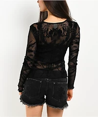 Affliction Waterfalls Black Long Sleeve Mesh Top