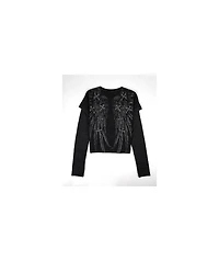 Affliction Whispering Thoughts Black Wash 2fer Long Sleeve Crop T-Shirt