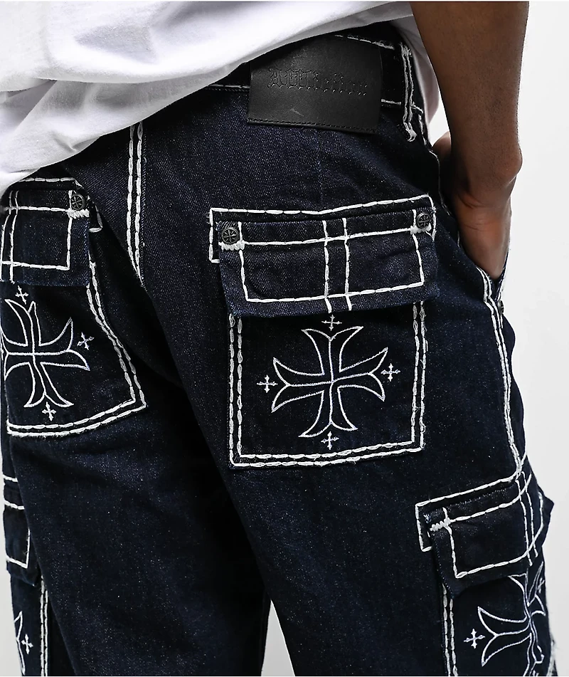 Affliction Wide Leg Blue Wash Cargo Jeans