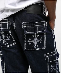 Affliction Wide Leg Blue Wash Cargo Jeans