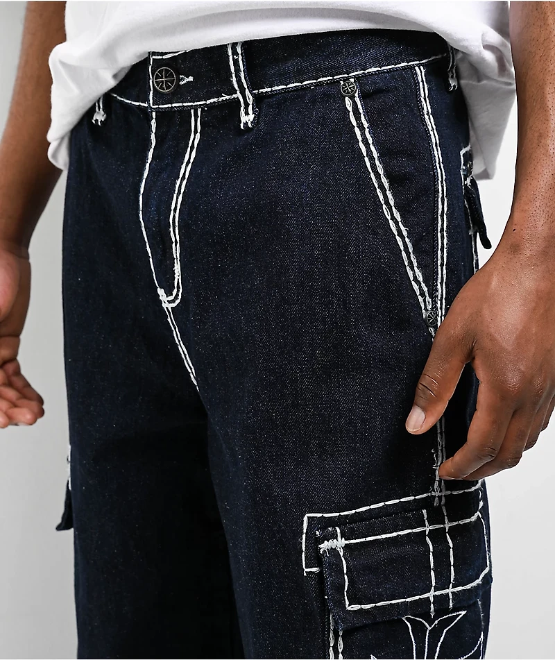 Affliction Wide Leg Blue Wash Cargo Jeans