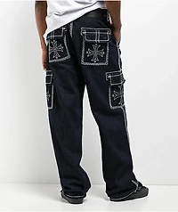 Affliction Wide Leg Blue Wash Cargo Jeans