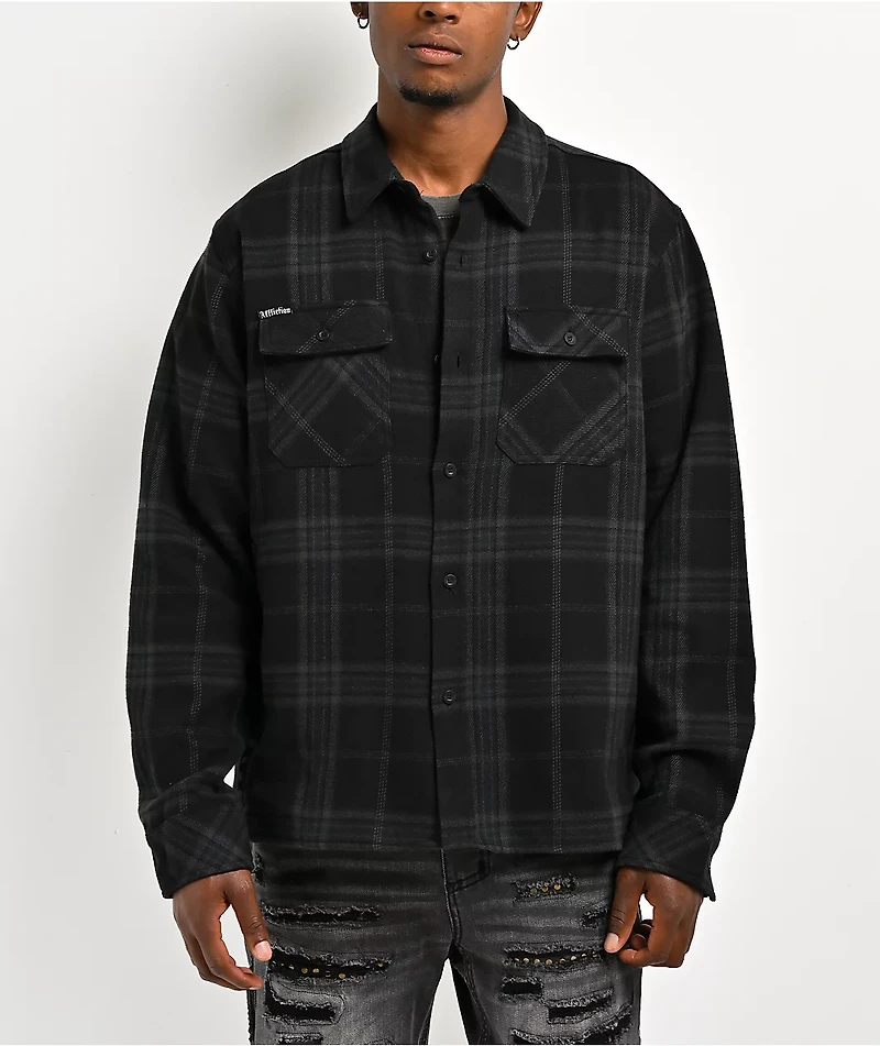 Affliction Winged Black Button Up Flannel Shirt
