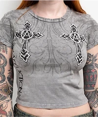 Affliction Winged Dagger Grey Crop T-Shirt