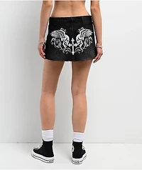 Affliction Winged Up Black Denim Cutoff Mini Skirt