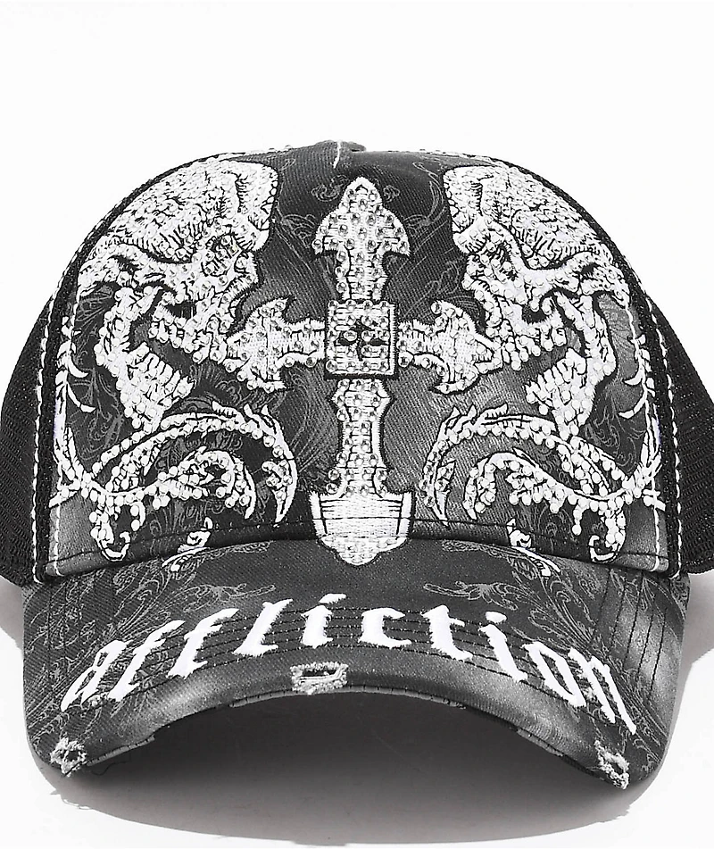 Affliction Winged Up Black Potassium Spray Trucker Hat