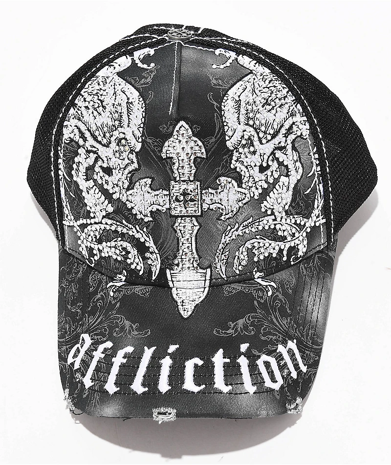 Affliction Winged Up Black Potassium Spray Trucker Hat