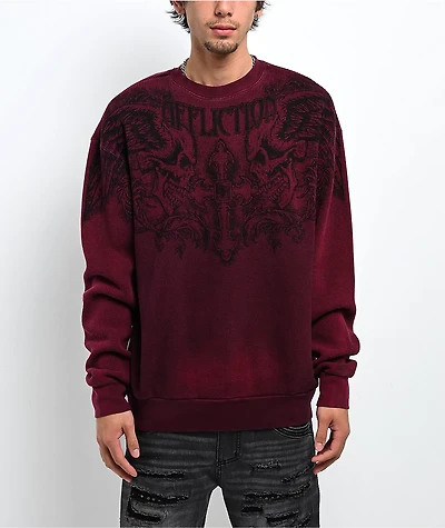 Affliction Winged Up Brown Wash Heavyweight Thermal Crewneck Sweatshirt
