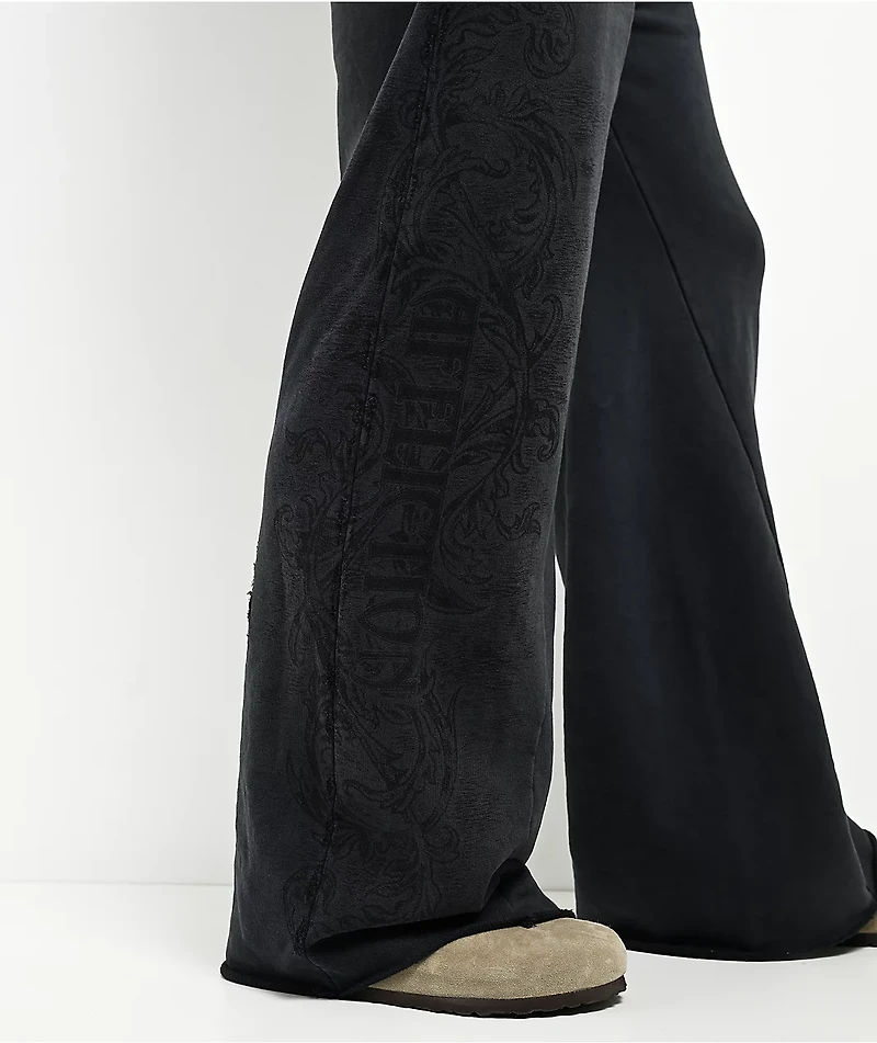 Affliction Winged Up Dark Grey Wash Wide Leg Sweatpants