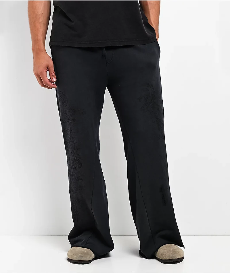 Affliction Winged Up Dark Grey Wash Wide Leg Sweatpants