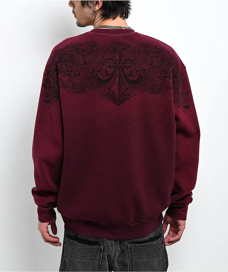 Affliction Winged Up Red Wash Heavyweight Thermal Crewneck Sweatshirt