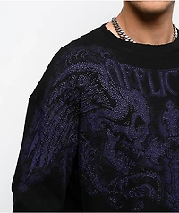 Affliction Winged Up Rhinestone Purple Oversized Thermal Long Sleeve T-Shirt