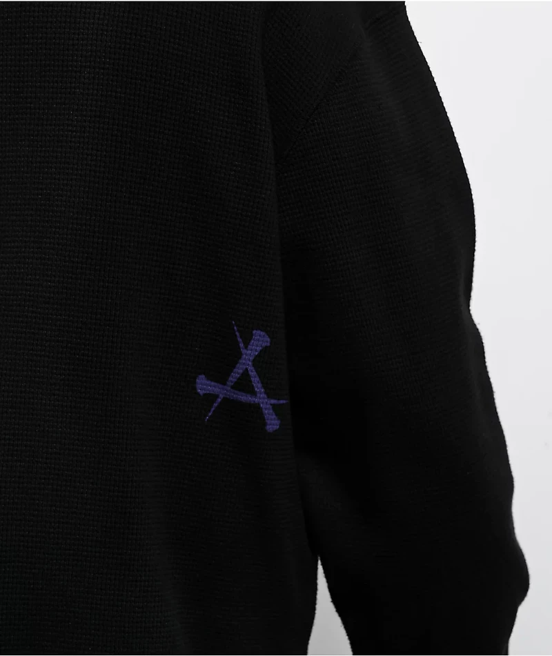 Affliction Winged Up Rhinestone Purple Oversized Thermal Long Sleeve T-Shirt