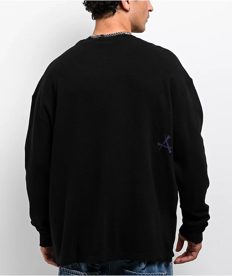 Affliction Winged Up Rhinestone Purple Oversized Thermal Long Sleeve T-Shirt