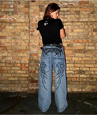 Affliction Wings Medium Wash Wide Leg Jeans