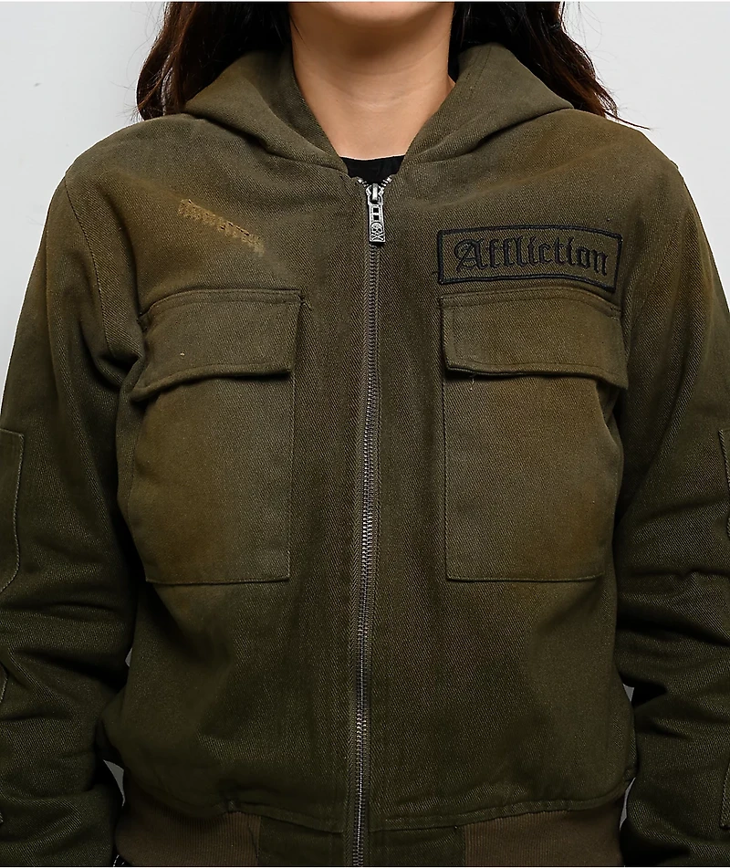 Affliction Wrecking Ball Olive Green Hooded Canvas Jacket