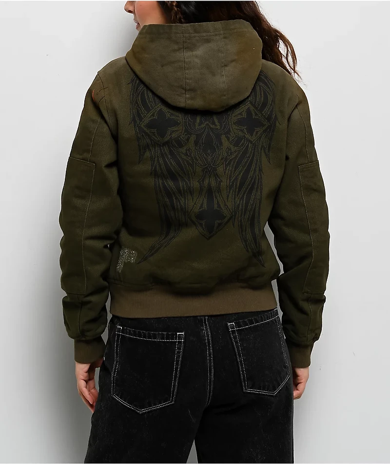 Affliction Wrecking Ball Olive Green Hooded Canvas Jacket