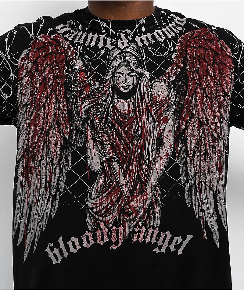 Affliction x Haunted Mound Bloody Angel Black Wash T-Shirt