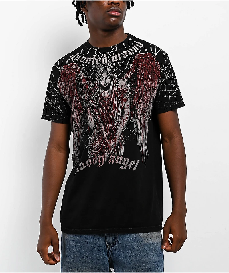 Affliction x Haunted Mound Bloody Angel Black Wash T-Shirt
