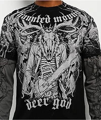 Affliction x Haunted Mound Deer God Black Wash & Grey 2Fer Long Sleeve T-Shirt
