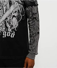 Affliction x Haunted Mound Deer God Black Wash & Grey 2Fer Long Sleeve T-Shirt