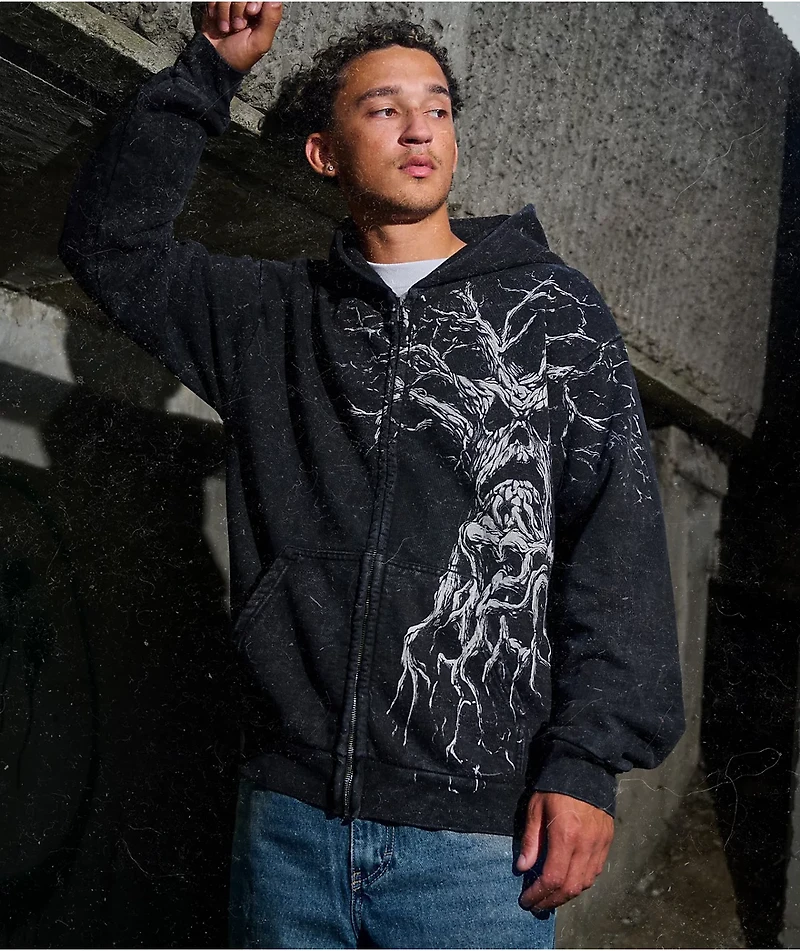 Affliction x Haunted Mound Harold Black Wash Zip Hoodie