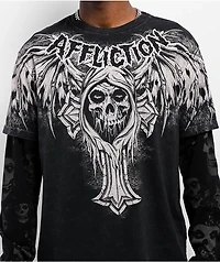 Affliction x Misfits Bat Black Wash 2fer Long Sleeve T-Shirt