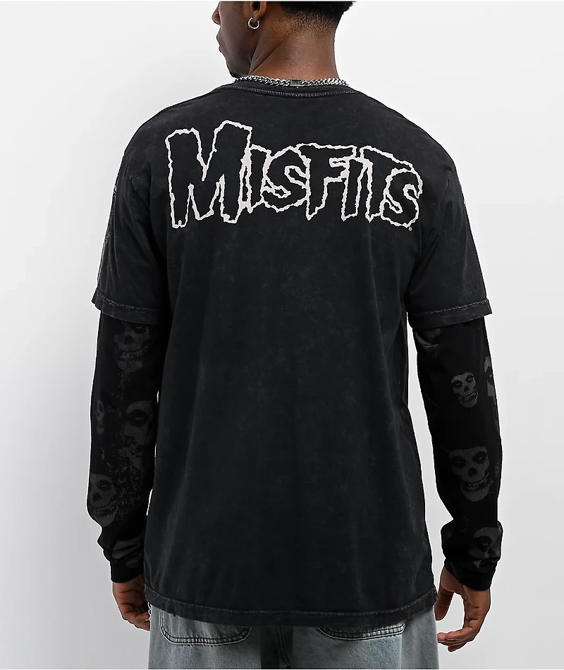 Affliction x Misfits Bat Black Wash 2fer Long Sleeve T-Shirt
