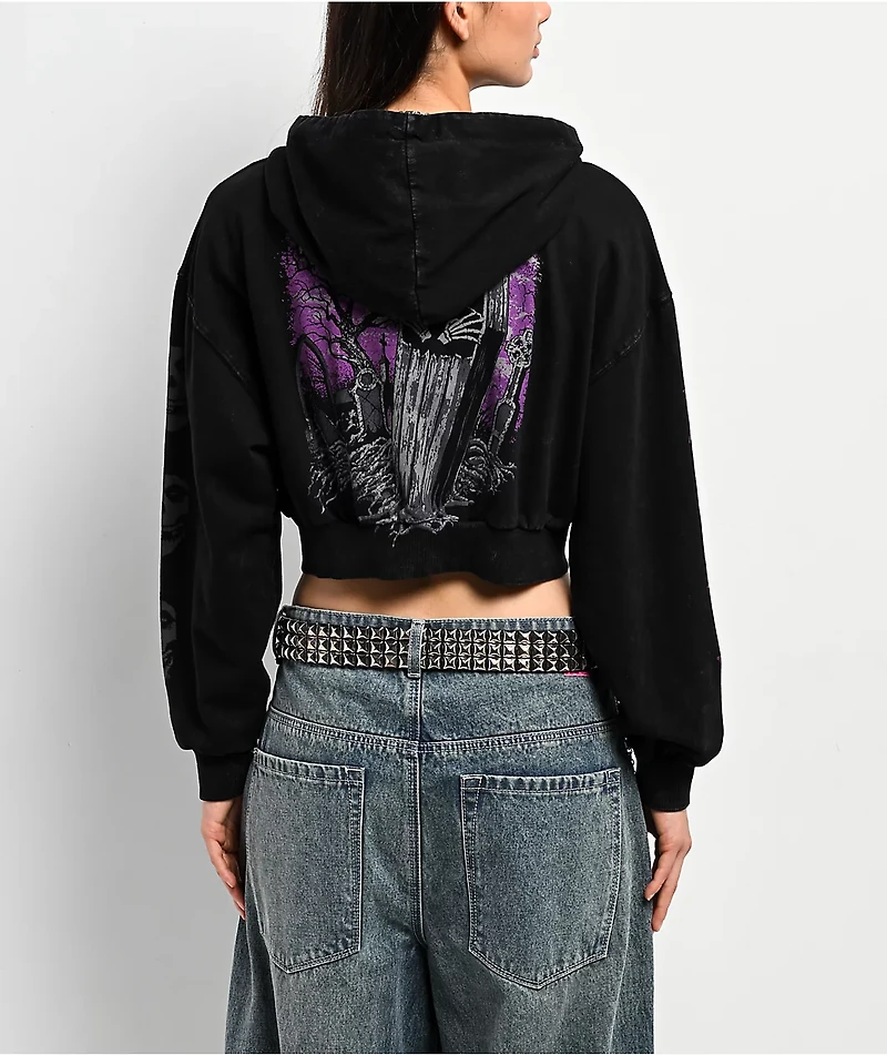Affliction x Misfits Crypt Black Crop Zip Hoodie