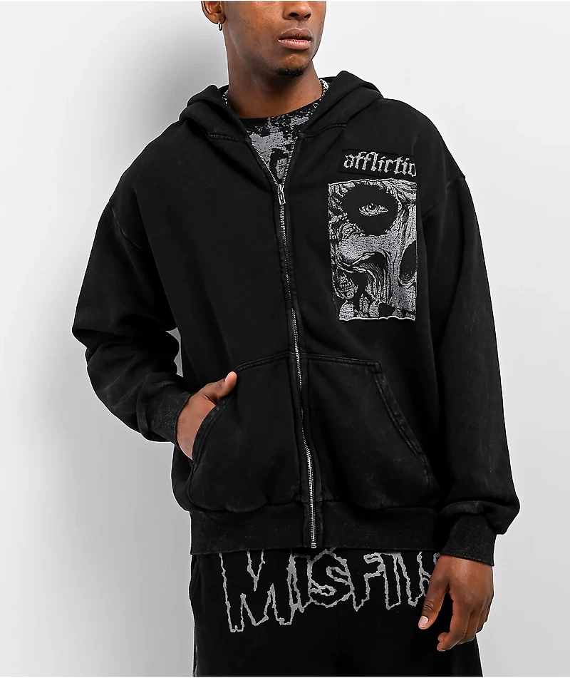 Affliction x Misfits Skully Black Wash Zip Hoodie