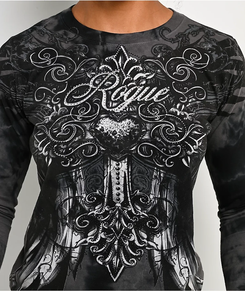 Affliction x Rogue Artesia Rhinestone Black Long Sleeve T-Shirt