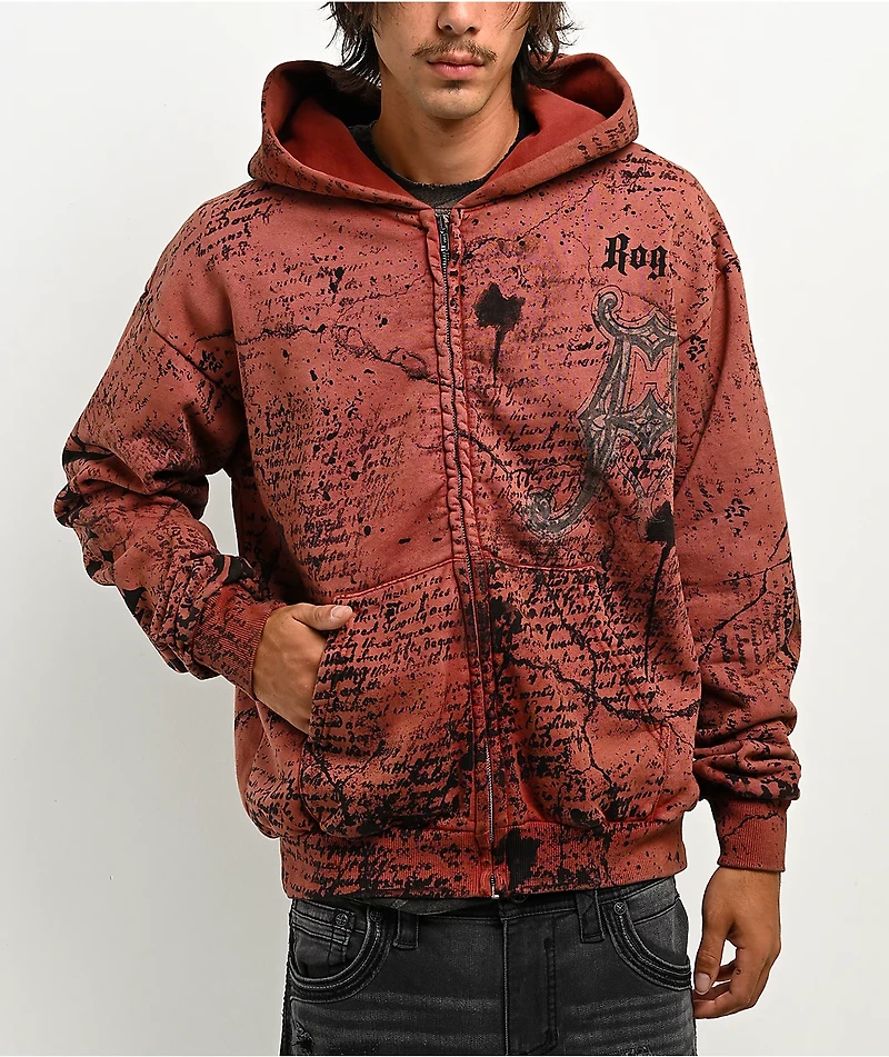 Affliction x Rogue Mourning Washed Red Zip Hoodie