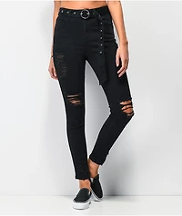 Almost Famous Belted Black Denim Jogger Pants