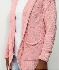 Almost Famous Teddy Yarn Pink Cardigan Hoodie