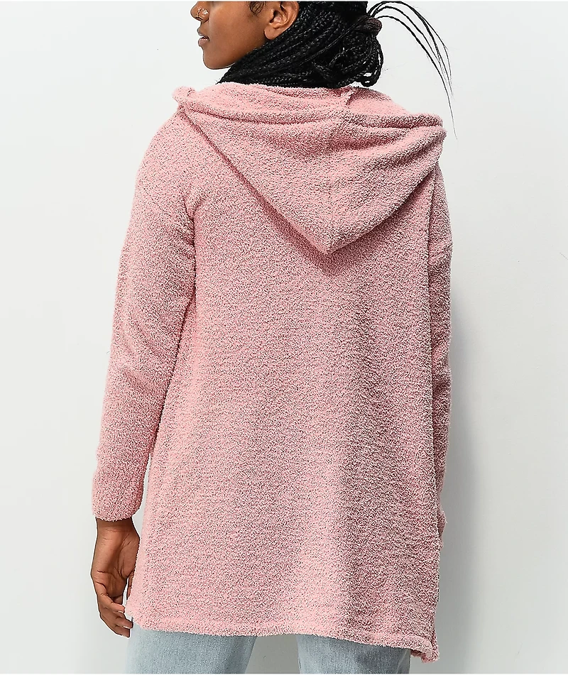 Almost Famous Teddy Yarn Pink Cardigan Hoodie