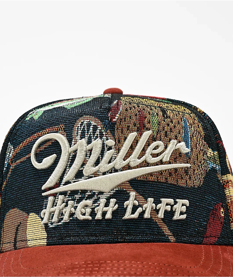 American Needle x Miller High Life Fish Tapestry Red Snapback Hat
