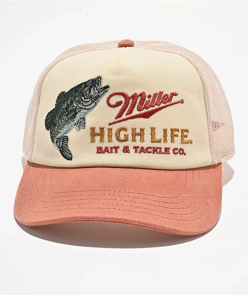American Needle x Miller Remington Bass Beige & Red Trucker Hat