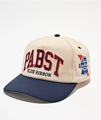 American Needle x Pabst Blue Ribbon Roscoe Beige & Navy Snapback Hat
