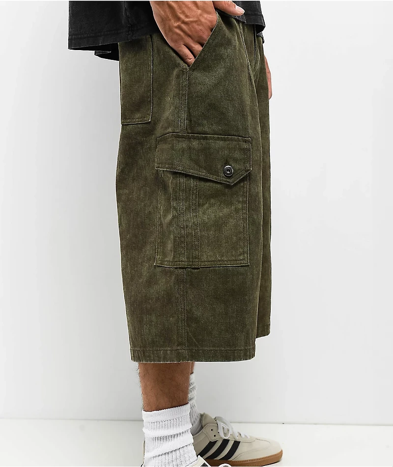 American Stitch Baggy Green Wash Cargo Denim Shorts