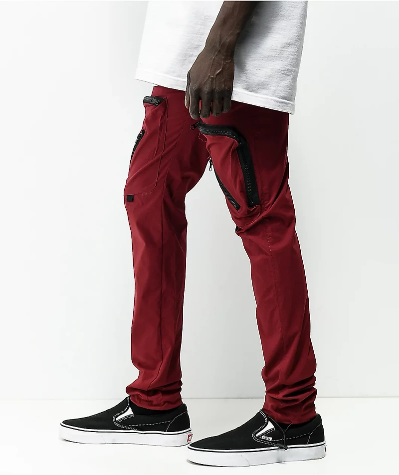 American Stitch Burgundy Nylon Cargo Pants