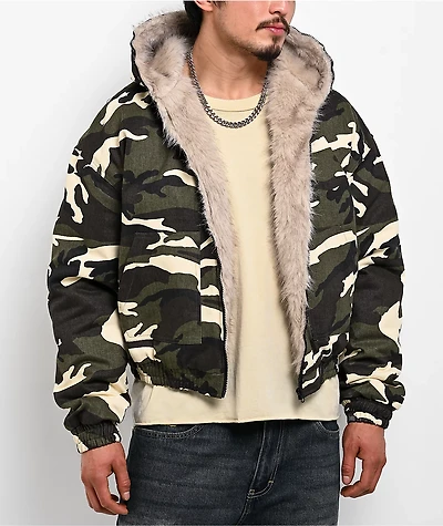American Stitch Camo Canvas Hooded Crop Jacket