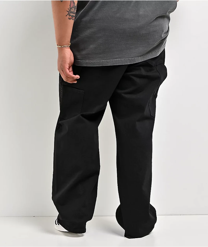 American Stitch Cross Rhinestone Double Knee Black Carpenter Jeans