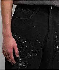 American Stitch Cross Rhinestone Double Knee Black Carpenter Jeans