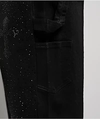 American Stitch Cross Rhinestone Double Knee Black Carpenter Jeans