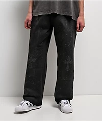 American Stitch Cross Rhinestone Double Knee Black Carpenter Jeans