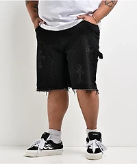 American Stitch Cross Rhinestone Double Knee Black Carpenter Shorts