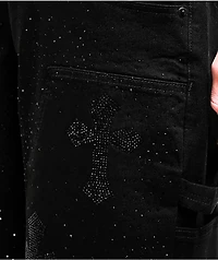 American Stitch Cross Rhinestone Double Knee Black Carpenter Shorts